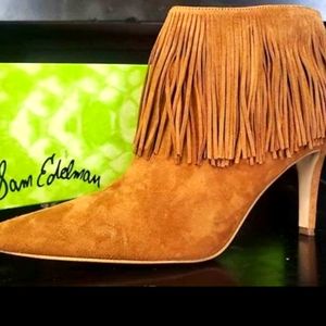 Size 8 Sam Edelman Brown Suade Fringe Bootie Heel Women Shoe